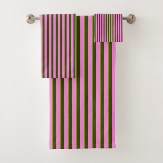 Helder roze en groene retro streep modern bad handdoek (Insitu)