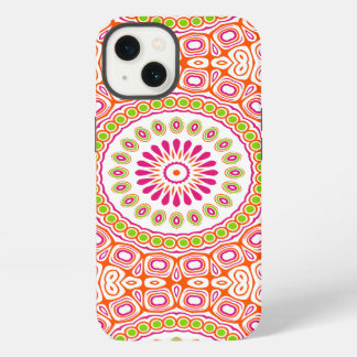 Helder roze en oranje lente mandala bloem iPhone 13 hoesje