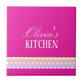 Helder roze en polka stippen  tegeltje