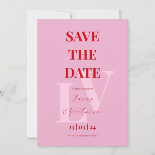 Helder roze en rood, initiaal kaart (Voorkant)