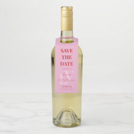 Helder Roze en Rood Initiaal Wedding Save The Date Flessenhanger