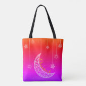 Helder roze en rood met sterren en maan tote bag (Achterkant)