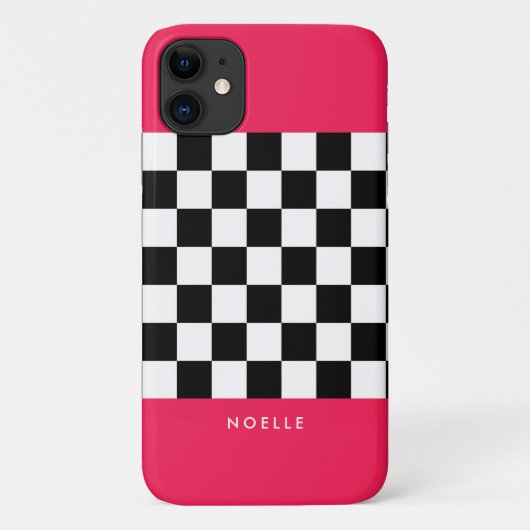 Helder roze en schaakbord Case-Mate iPhone case (Achterkant)