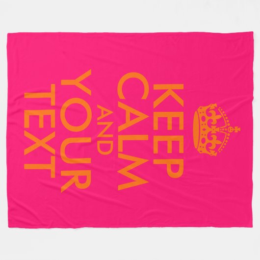 Helder Roze en Sinaasappel Houd Kalm en Jouw tekst Fleece Deken (Voorkant (Horizontaal))