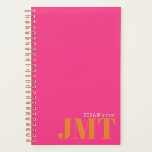 Helder Roze en Sinaasappel Monogram 2025 Planner (Voorkant)