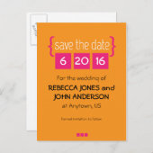 Helder roze en sinaasappel Save the Date briefkaar Aankondigingskaart (Voorkant / Achterkant)