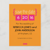 Helder roze en sinaasappel Save the Date briefkaar Aankondigingskaart (Voorkant)