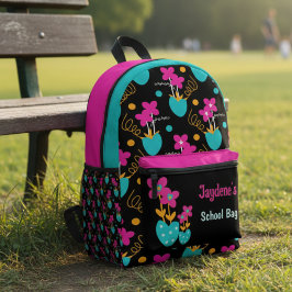 Helder Roze En Turquoise Whimisisch Bedrukte Rugzak