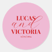 Helder roze en vet rood bruiloft ronde sticker (Voorkant)