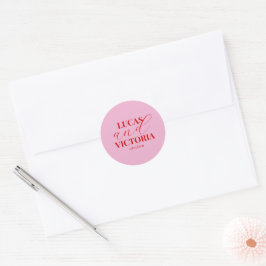 Helder roze en vet rood bruiloft ronde sticker