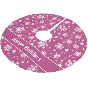 Helder Roze en Winter Wit Sneeuwvlok Monogram Kerstboom Rok