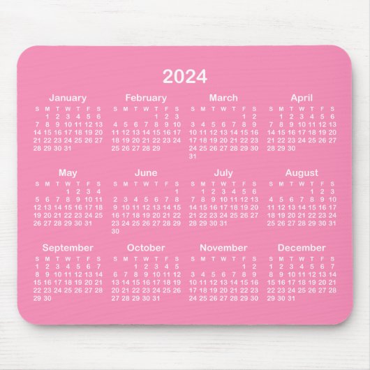 Helder Roze en Wit 2024 Kalender Muismat (Voorkant)