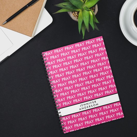 Helder roze en wit minimalistisch gebed notitieboe notitieboek