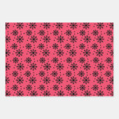 Helder Roze en Zwart Sneeuwvlok Patroon Kerstmis Inpakpapier Vel (Voorkant 3)
