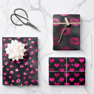 Helder Roze en Zwarte Glamoureuze Vrouwelijke Patr Inpakpapier Vel