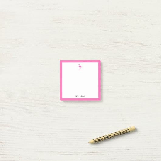 Helder Roze Flamingo en Rand op Wit w / Naam Post-it® Notes (Op bureau)