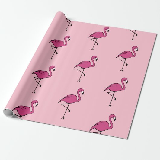 Helder Roze Flamingo Gift Wrapping Paper Cadeaupapier (Uitgerold)