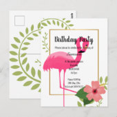 HELDER ROZE FLAMINGO HIBISCUS WIT GOUD VERJAARDAG BRIEFKAART (Voorkant / Achterkant)