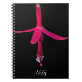 Helder Roze Fuchsia Bloem op Zwart Notitieboek (Voorkant)