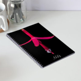 Helder Roze Fuchsia Bloem op Zwart Notitieboek