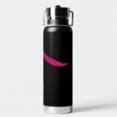 Helder roze fuchsia bloem op zwart waterfles (Achterkant)