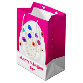 Helder Roze Gebloemde Gelukkige Valentijnsdag Midd Medium Cadeauzakje