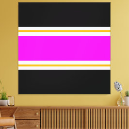 Helder roze geel wit racestrepen op zwart canvas afdruk