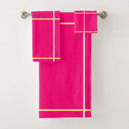 Helder roze geel witte strepen bad handdoek