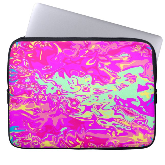 Helder roze gemarmerde kleuren Abstracte kunst Laptop Sleeve (Voorkant)