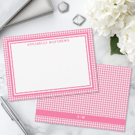 Helder Roze Gingham Plaid Persoonlijk Notitiekaartje