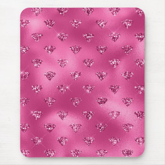 Helder Roze Glam Glitterende Diamanten Muismat (Voorkant)