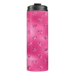 Helder Roze Glam Glitterende Diamanten Patroon Thermosbeker