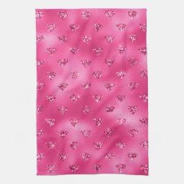 Helder Roze Glam Glitterende Diamanten Theedoek