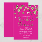 Helder Roze Gouden Glitter Bruidsfeest Uitnodiging (Voorkant / Achterkant)