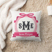 Helder Roze Griekse Sleutel Strik Monogram Kussen (Deken)