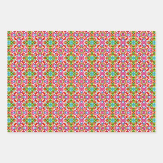 Helder roze, groen, blauw, Sinaasappel en wit patr Inpakpapier Vel (Voorkant 3)