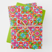 Helder roze, groen, blauw, Sinaasappel en wit patr Inpakpapier Vel (In situ)