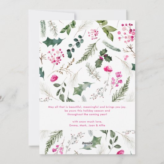 Helder roze & groen boog foto Vrolijk Kerstfeest Feestdagenkaart (Achterkant)