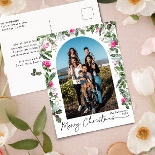 Helder roze groen gebladerte boog 1 foto vakantie briefkaart