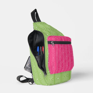 HELDER ROZE & GROEN RUIT EN STREPEN SLING BAG