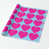 Helder Roze Hartpatroon Cadeaupapier (Uitgerold)