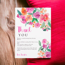 Helder roze herfst bloemrijke script bruiloft fees bedankkaart