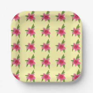 Helder Roze Hibiscus bloemfeest borden Papieren Bordje