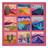 Helder Roze Ingelijste Desert Art Grid – Kleurrijk Perfect Poster (Voorkant)