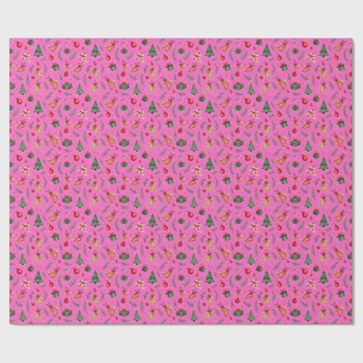 Helder roze kerstinpakpapier - Fun and Fes Cadeaupapier (Vlak)