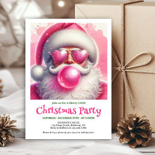 Helder roze kerstman bubble kauwgom waterverf Kers Kaart
