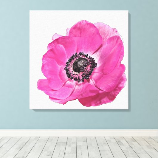 Helder roze klaproos bloem bloemenontwerp wit canvas afdruk (Insitu (Houten vloer))