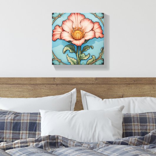 Helder Roze Klaproos Canvas Afdruk (Insitu (Slaapkamer))