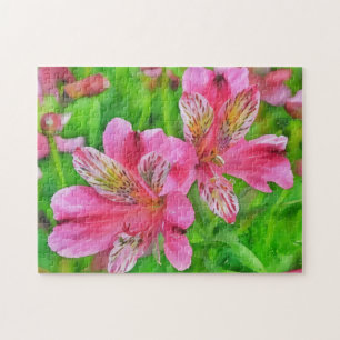 Helder Roze Lelie Bloemen Tropische Kunst Puzzel