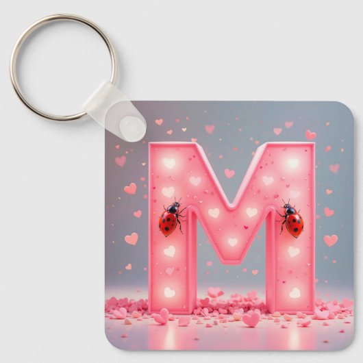 Helder Roze Letter M-ontwerp Sleutelhanger (Voorkant)